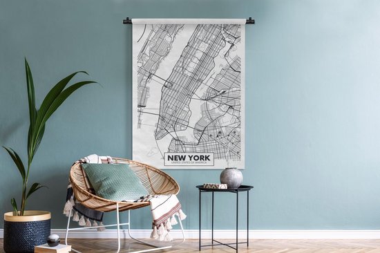 Wandkleed - Wanddoek - Kaart - New York - Minimalisme - 90x120 cm - Wandtapijt