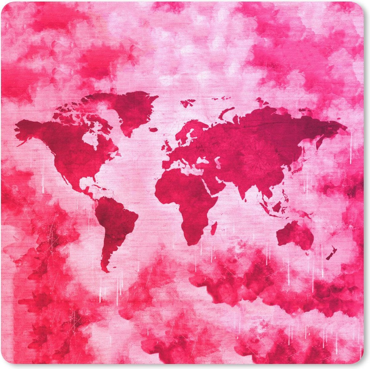 Muismat 30x30 cm - Mousepad Wereldkaart - Kleuren - Roze - Muismatten