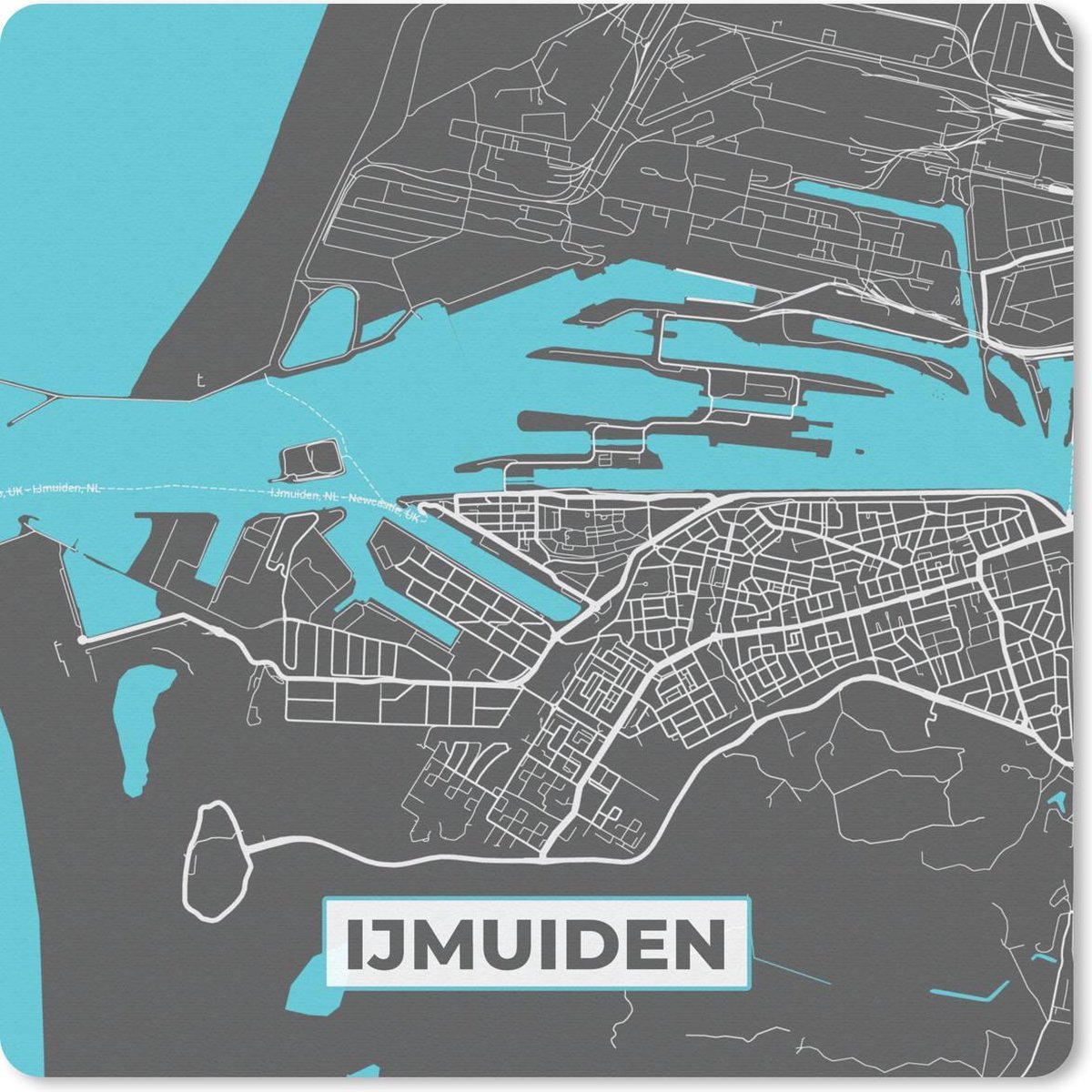 Muismat 30x30 cm - Mousepad Plattegrond - IJmuiden - Grijs - Blauw - Muismatten - Stadskaart