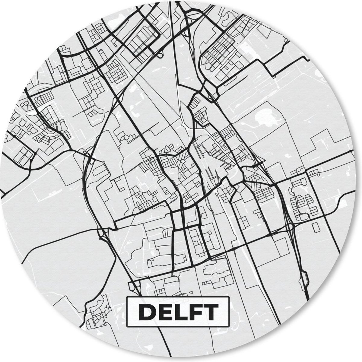 Muismat rond 30x30 cm - Mousepad Stadskaart - Delft - Grijs - Wit - Ronde muismatten