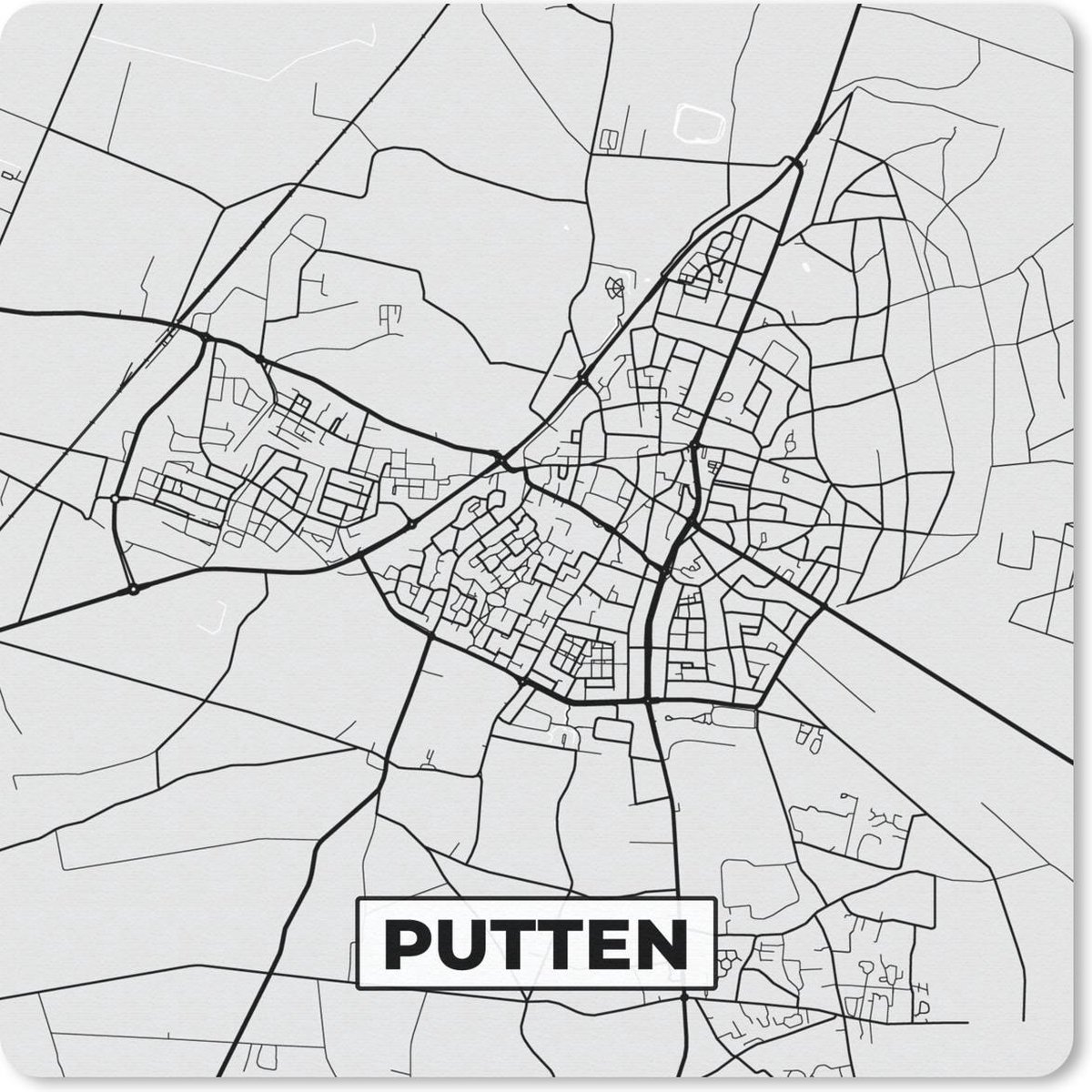 Muismat 30x30 cm - Mousepad Stadskaart - Putten - Grijs - Wit - Muismatten