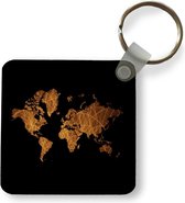 Sleutelhanger - Uitdeelcadeautjes - Wereldkaart - Goud - Bruin - Plastic