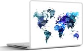 Sticker pour ordinateur portable - 10,1 pouces - Wereldkaart - Etoiles - Blauw
