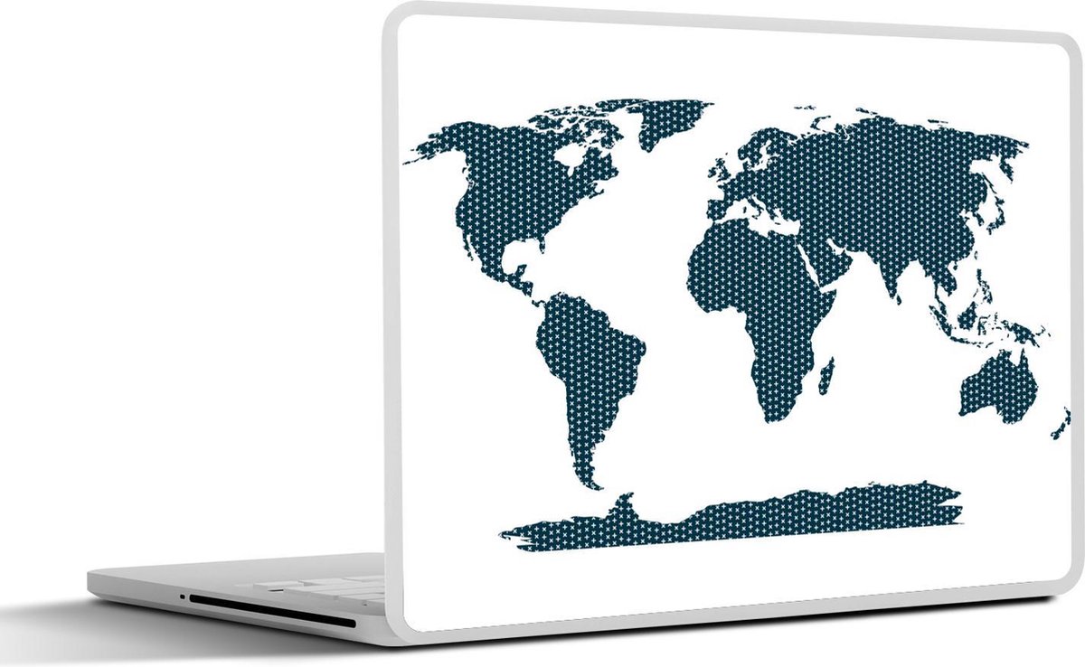 Laptop sticker - 14 inch - Wereldkaart - Vormen - Blauw - 32x5x23x5cm - Laptopstickers - Laptop skin - Cover