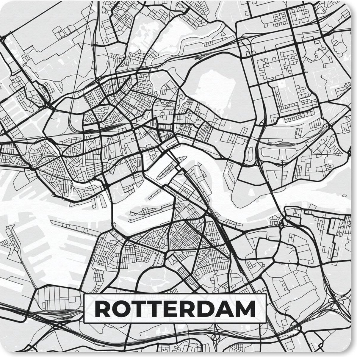 Muismat 20x20 cm - Mousepad Stadskaart - Rotterdam - Grijs - Wit - Muismatten