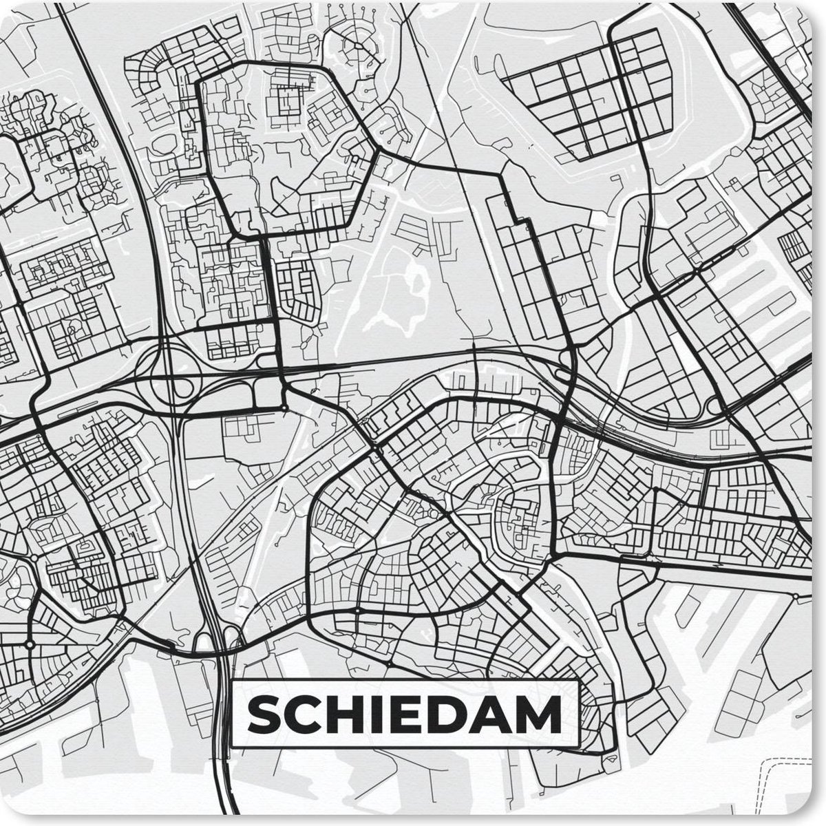 Muismat 20x20 cm - Mousepad Stadskaart - Schiedam - Grijs - Wit - Muismatten