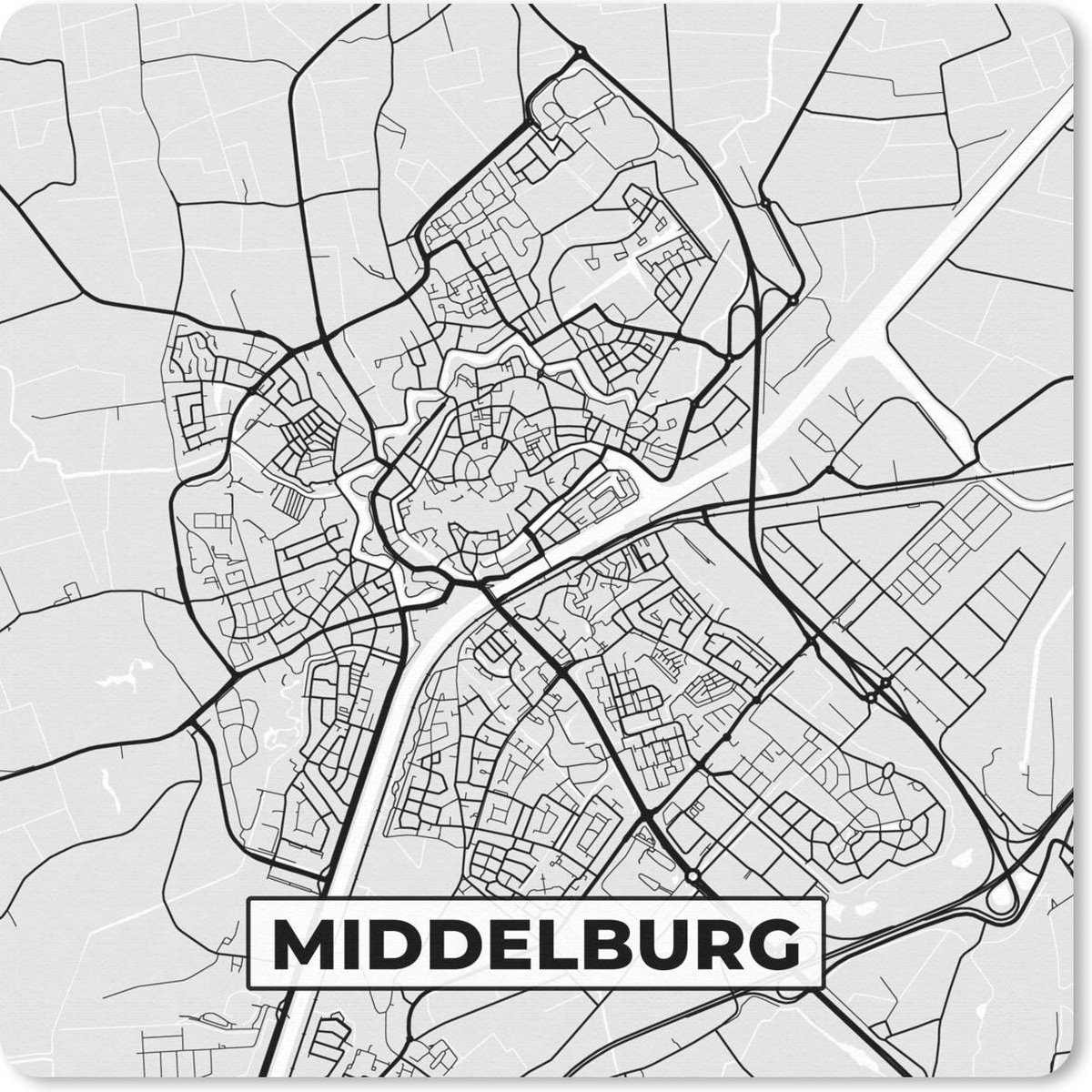 Muismat 20x20 cm - Mousepad Stadskaart - Middelburg - Grijs - Wit - Muismatten