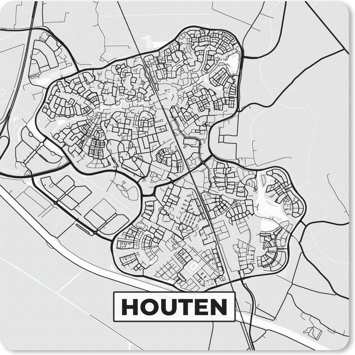 Muismat 30x30 cm - Mousepad Stadskaart - Houten - Grijs - Wit - Muismatten