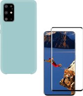 Solid hoesje Geschikt voor: Samsung Galaxy S20 Ultra Soft Touch Liquid Silicone Flexible TPU Rubber - Mist blauw  + 1X Screenprotector Tempered Glass