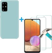 Solid hoesje Geschikt voor: Samsung Galaxy A32 5G Soft Touch Liquid Silicone Flexible TPU Rubber - Mist blauw  + 1X Screenprotector Tempered Glass