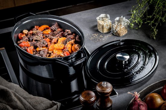 Küchenprofi Gietijzeren braadpan met deksel rond, médoc, 26 cm, stoofpan, braadpan, Dutch Oven, broodbakpan, geëmailleerd, voor alle warmtebronnen (incl. inductie), voor stoven, bakken, braden