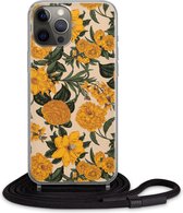 iPhone 12 hoesje met koord - Bloemen geel | Apple iPhone 12 case |