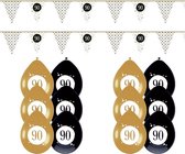 90 Jaar Versiering Festive Gold Feestpakket - 90 Jaar Decoratie - Ballonnen en Slingers