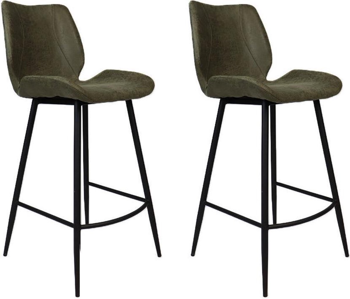 Bronx71 Industriële barkruk Barrel olijfgroen eco leer 69 cm - Barkrukken set van 2 - barstoel Olive / groen