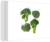 Canvas Schilderij Stukjes broccoli op een witte achtergrond - 30x20 cm - Wanddecoratie