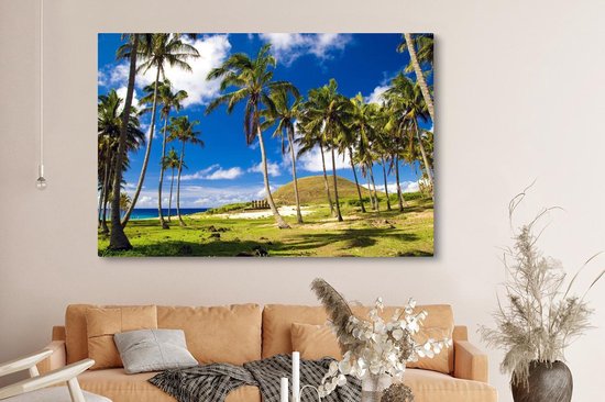 Peintures sur toile - Palmiers sur la plage d'Anakena sur l'île de Pâques - 150x100 cm - Décoration murale