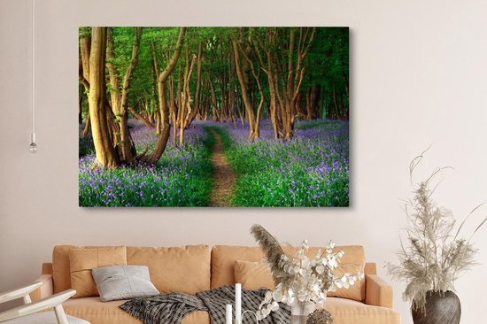 Peintures sur toile - Forêt - Chemin - Fleurs - 150x100 cm - Décoration murale