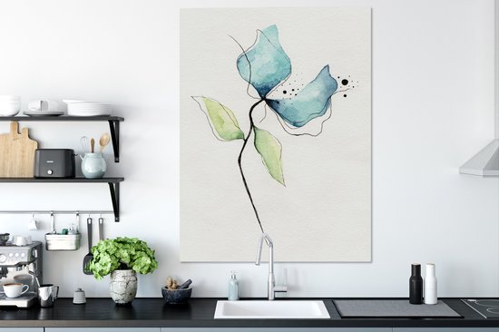 Peintures sur Toile Fleurs - Aquarelle - Blauw - 90x120 cm - Décoration murale