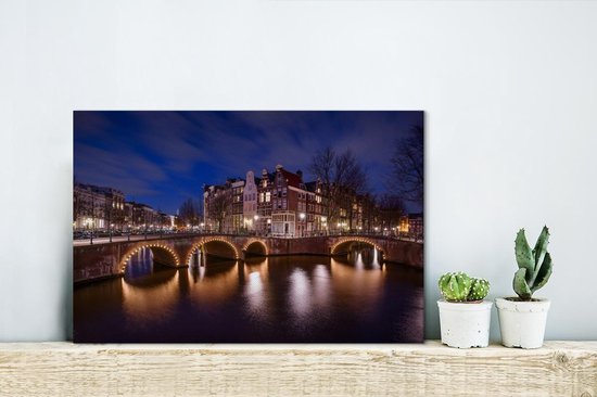 Toile Amsterdam Keizersgracht Amsterdam la nuit Toile 30x20 cm - petit - Tirage photo sur toile (Décoration murale salon / chambre) / Villes Peintures sur toile