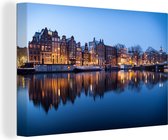Canvas Schilderij Amsterdam - Zonsondergang - Reflectie - 60x40 cm - Wanddecoratie