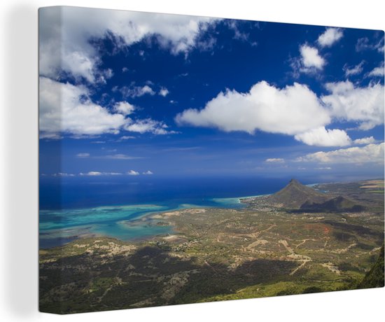 Une vue aérienne de l'île Maurice avec vue sur toile Blue Bay 90x60 cm - Tirage photo sur toile (Décoration murale salon / chambre)