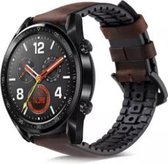 Leer, Siliconen Smartwatch bandje - Geschikt voor  Huawei Watch GT siliconen / leren bandje - zwart/bruin - 46mm - Horlogeband / Polsband / Armband