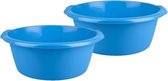 2x stuks ronde afwasteil / afwasbak blauw 10 liter - camping / handwas afwasteilen