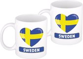 2x stuks hartje vlag Zweden mok / beker 300 ml - Supporters feestartikelen