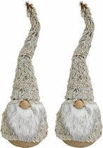 2x stuks pluche gnome/dwerg decoratie poppen/knuffels grijs 45 x 14 cm - Kerstgnomes/kerstdwergen/kerstkabouters