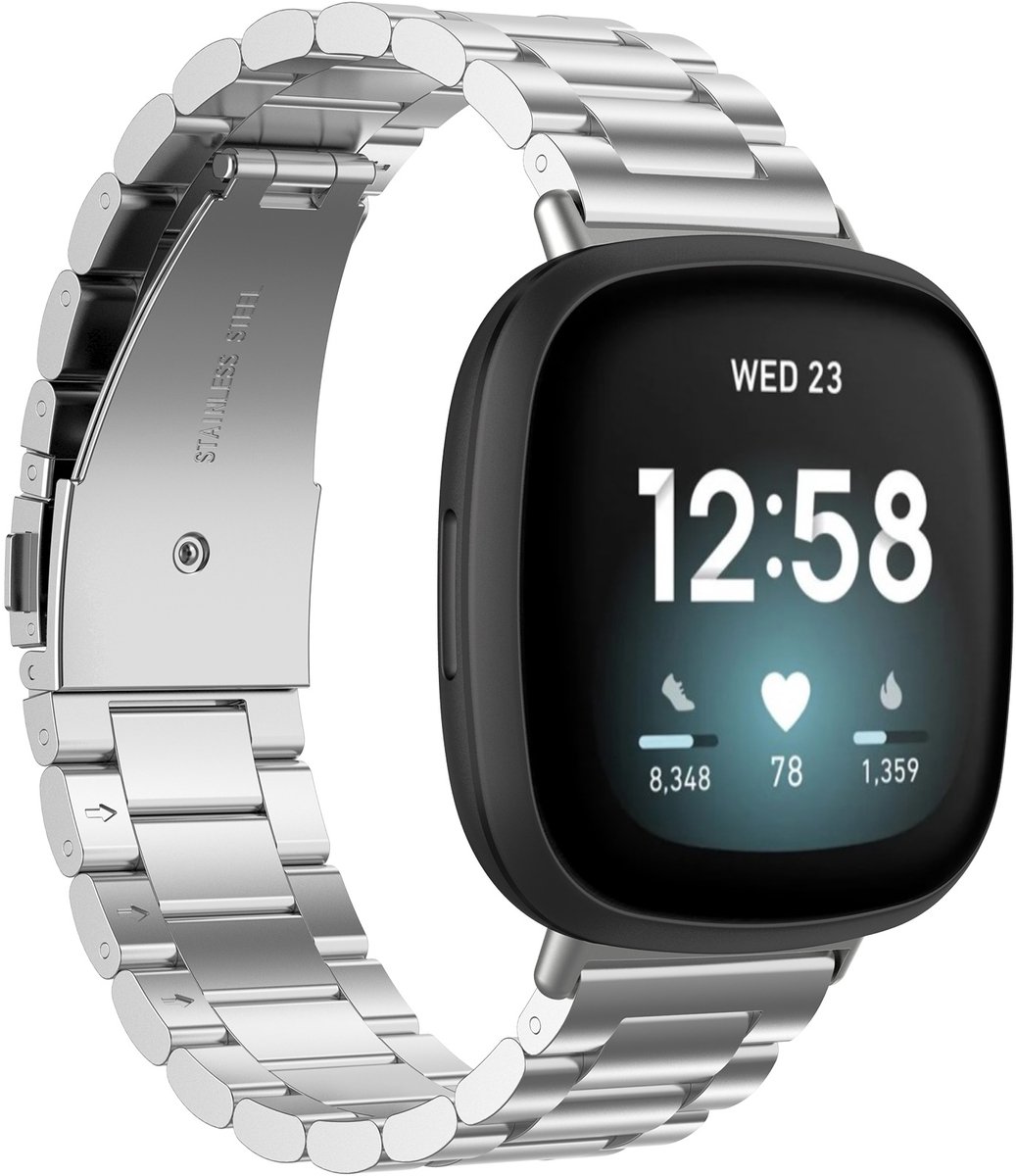123watches kralen stalen schakel band - zilver - - Geschikt voor Fitbit Versa 3 & 4 / Sense