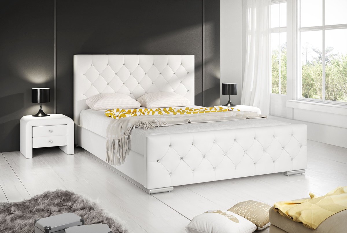 Meubella - Tweepersoonsbed Aventura Diamond - Wit - 140x200 cm