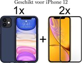 iPhone 12 hoesje donker blauw siliconen hoesjes cover hoes - Full cover - 2x iPhone 12 Screenprotector