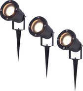 3x HOFTRONIC Sydney - Tuinspot voor buiten - LED - Zwart - 3000K Warm wit - Waterdicht - 5 Watt - 400 Lumen - 230V - Verwisselbare GU10 lamp - Prikspot met grondspies - Richtbaar - Aluminium - Voor het uitlichten van planten/struiken en bomen