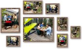 HAES DECO - Set collage de 8 cadres photo en bois marron Paris pour photos format 13x18, 15x20, 20x30, 30x40 et 40x50 - SP001905-8