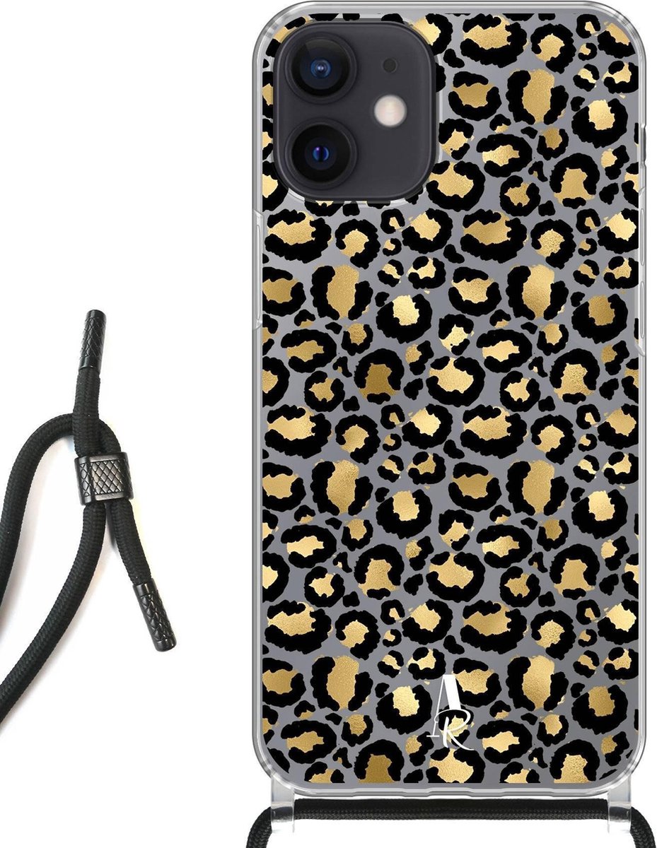 iPhone 12 Mini hoesje met koord - Luipaardprint Goud