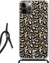 iPhone 12 Pro hoesje met koord - Luipaardprint Goud