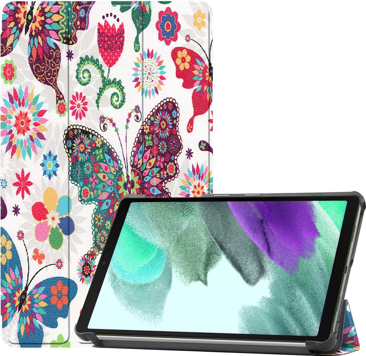 Hoesje Geschikt voor Samsung Galaxy Tab A7 Lite - Dun & Stevig - Trifold Bookcase - Hard Cover - Hardcover Book Case - Tablet Hoes - Vlinders