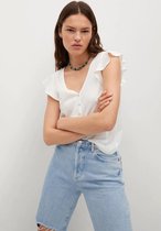 Mango T-shirt Katoenen T Shirt Met Ruches 17001144 02 Dames Maat - XS