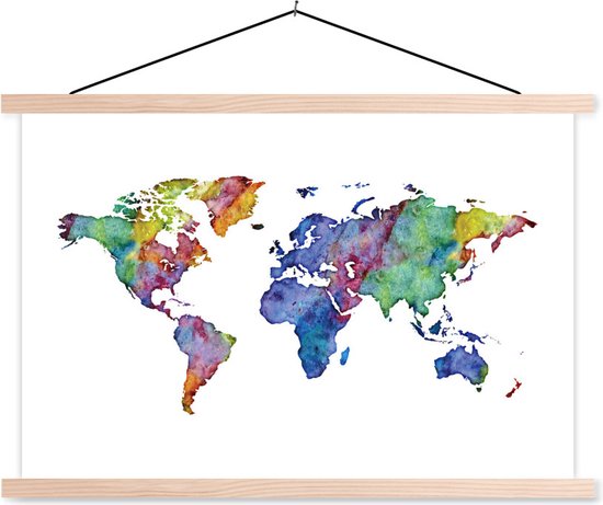 Affiche scolaire - Wereldkaart - Aquarelle - Arc-en-ciel - 120x80 cm - Lattes vierges