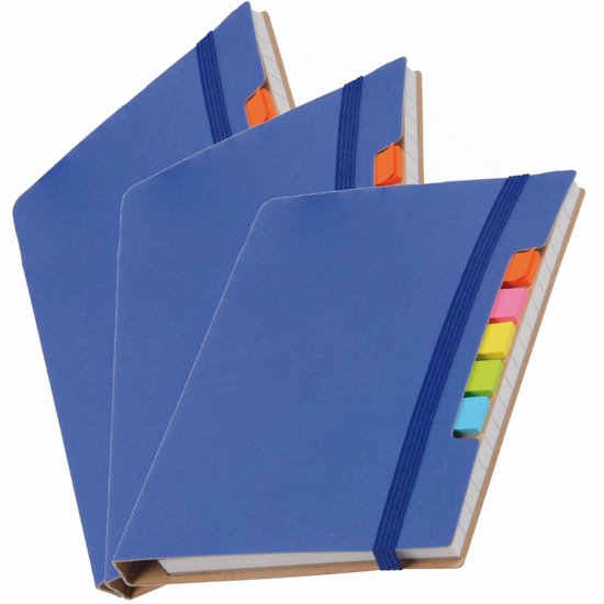 Pakket van 3x stuks schoolschriften/notitieboeken A5 gelinieerd harde kaft - blauw - Inclusief pen