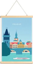 JUNIQE - Posterhanger Retro Praag -40x60 /Blauw & Turkoois