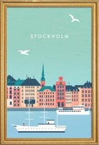 JUNIQE - Poster met houten lijst Stockholm - retro -40x60 /Kleurrijk