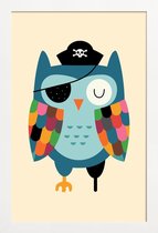 JUNIQE - Poster met houten lijst Captain Whooo -13x18 /Kleurrijk