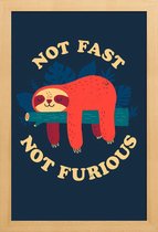 JUNIQE - Poster met houten lijst Not Fast, Not Furious -13x18 /Blauw