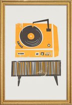 JUNIQE - Poster met houten lijst Vinyl Junkie -20x30 /Grijs & Oranje