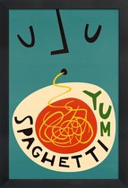 JUNIQE - Poster met houten lijst Yum Spaghetti -13x18 /Rood & Turkoois