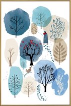 JUNIQE - Poster met kunststof lijst Winter Forest -30x45 /Blauw &