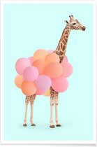 JUNIQE - Poster Party Giraffe -40x60 /Oranje & Roze