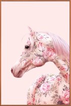 JUNIQE - Poster met kunststof lijst Floral Horse -30x45 /Roze
