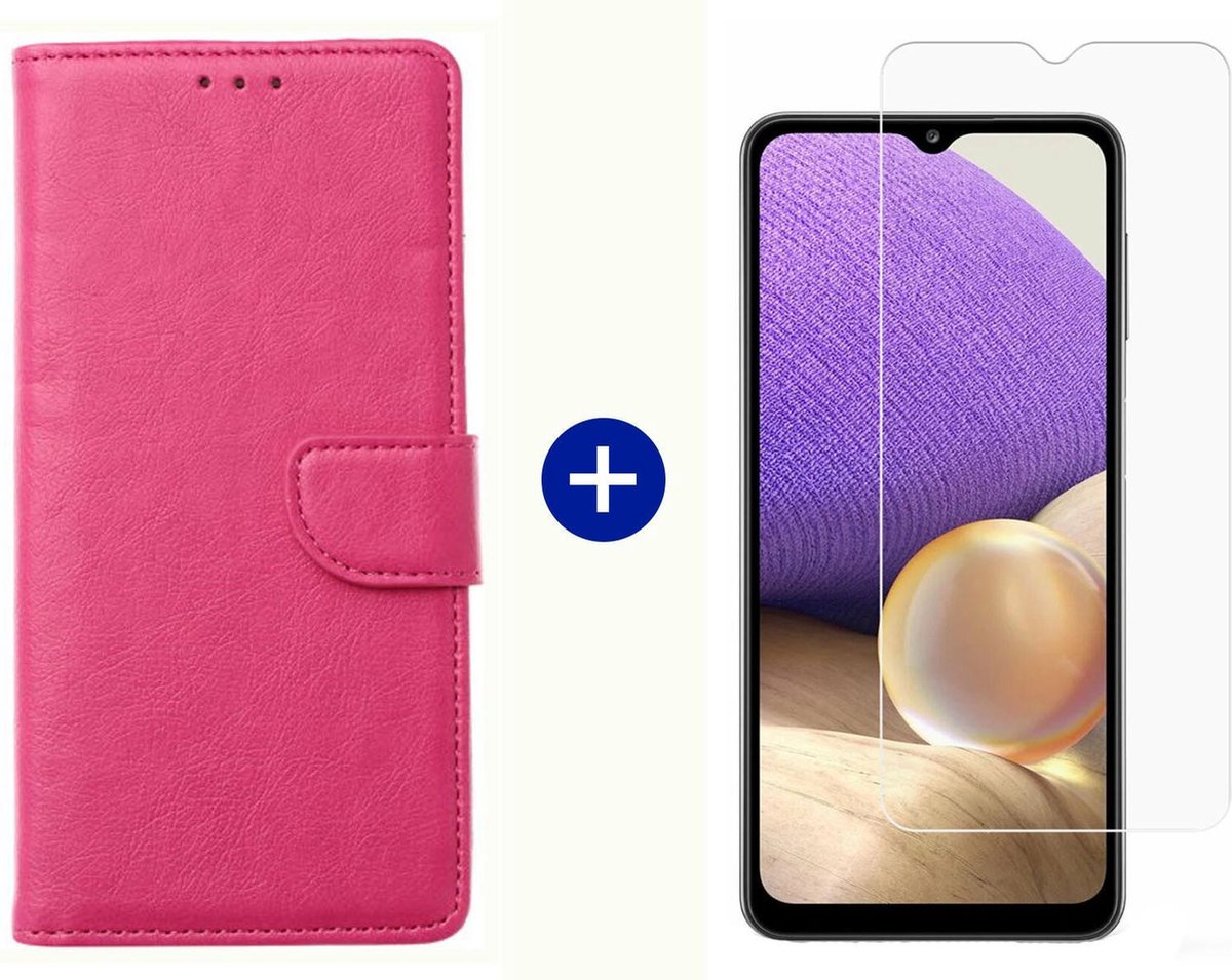 BixB Samsung A32 5G hoesje - Samsung Galaxy A32 5G screenprotector - BookCase Wallet - Roze